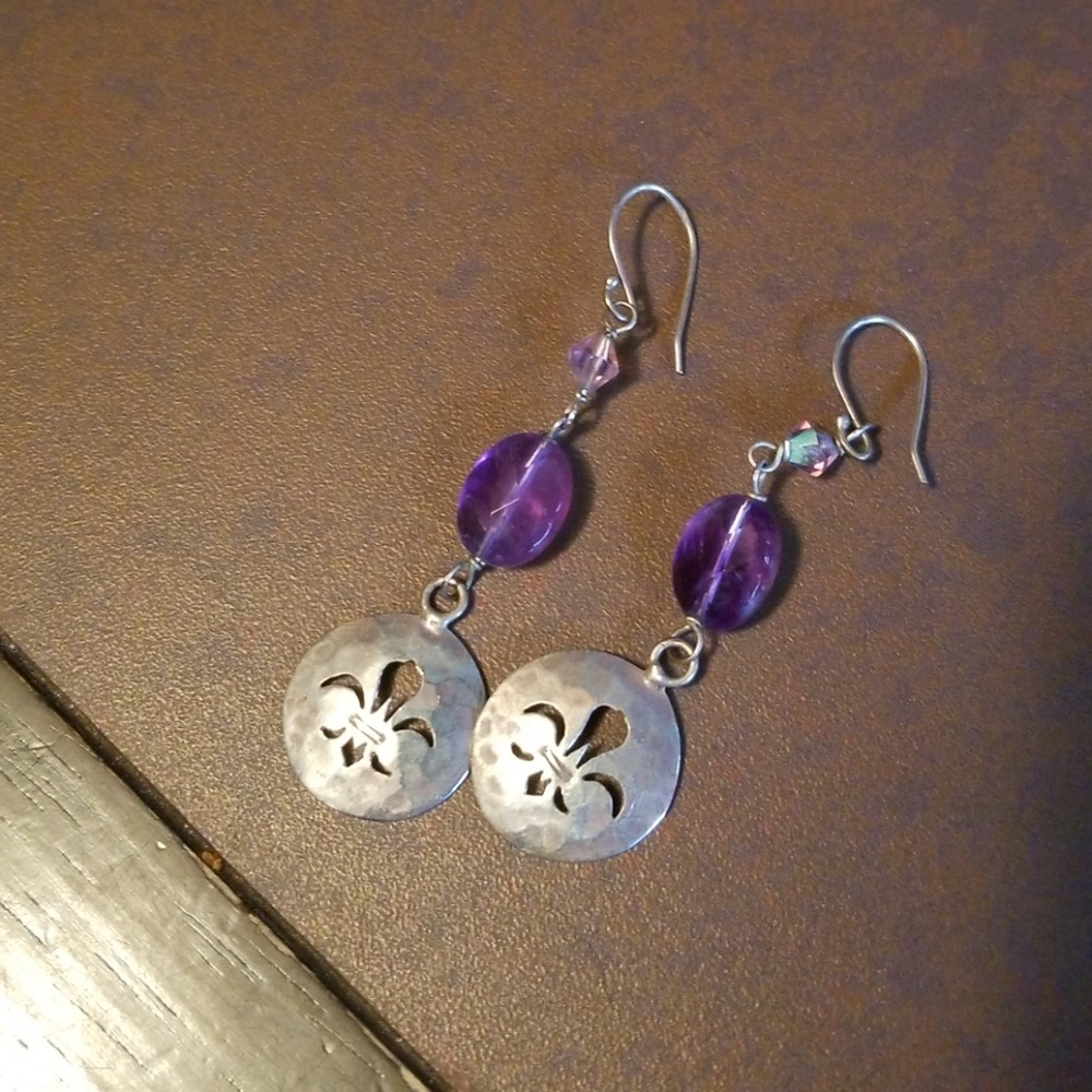 Silver and purple earrings